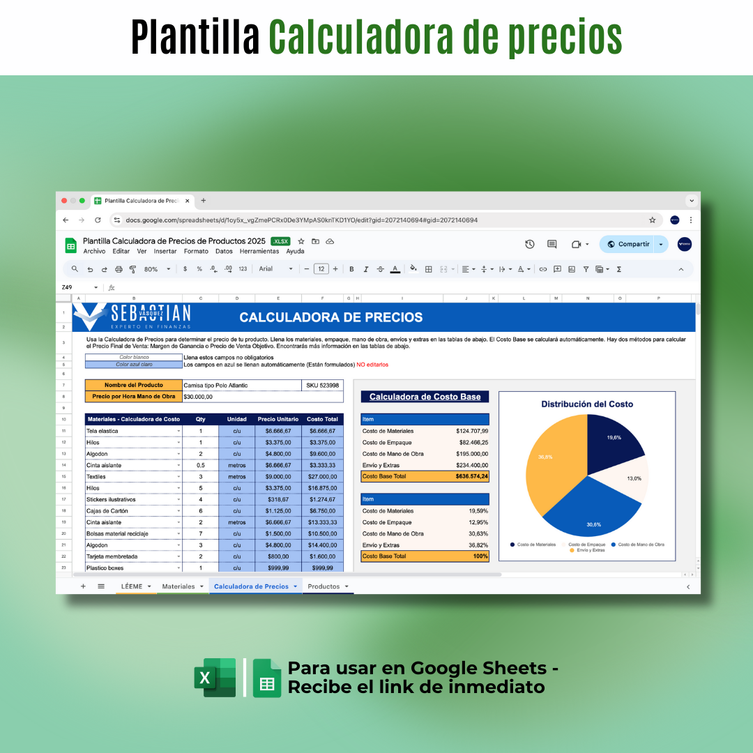 Plantilla Calculadora de precios de productos