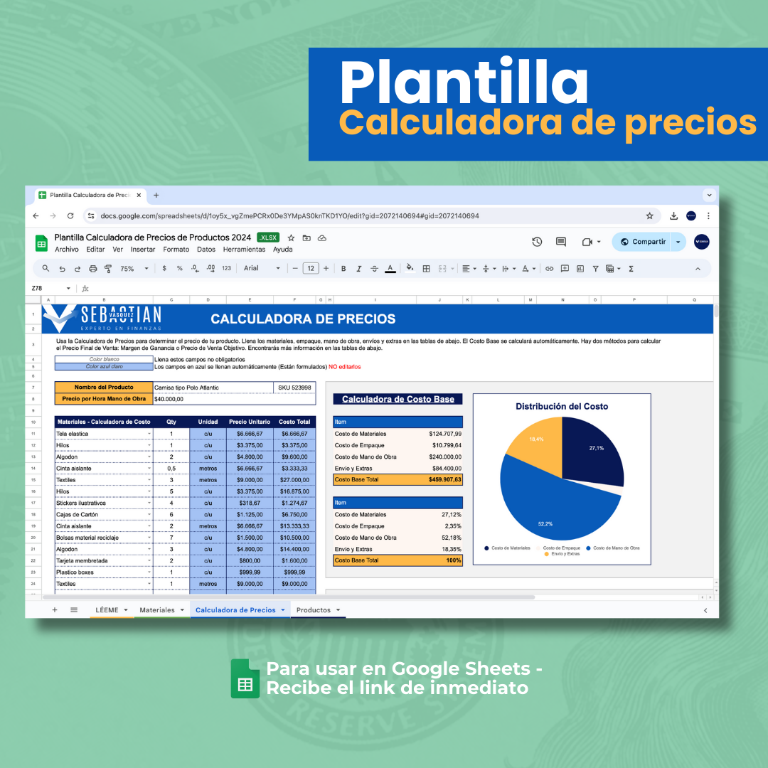 Plantilla Calculadora de precios de productos